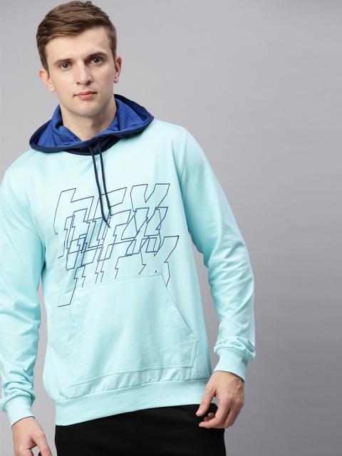 Men Blue Printed Hooded Antimicrobial Bio-Wash Lifestyle Sweatshirt