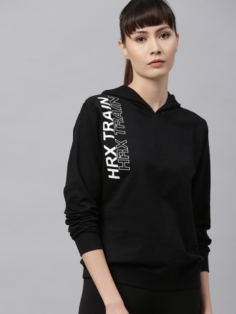 HRX by Hrithik Roshan Women Jet Black Solid Rapid-Dry Bio-Wash Training Sweatshirt