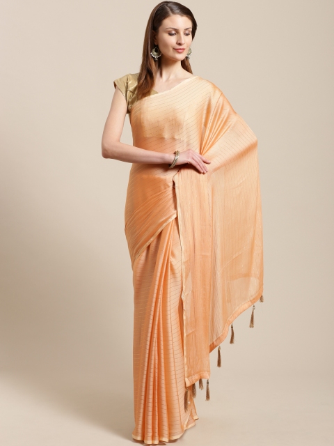 

Nanda Silk Mills Peach-Coloured Striped Saree