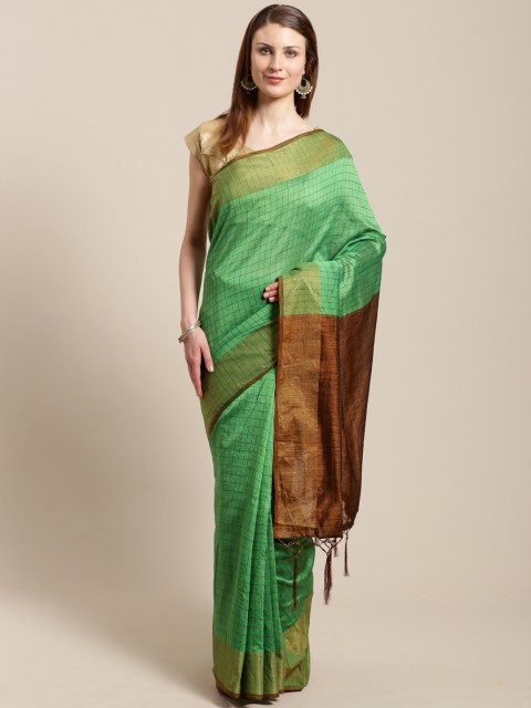 

Nanda Silk Mills Green & Brown Checked Saree