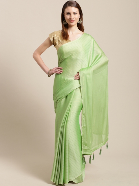 

Nanda Silk Mills Green & Golden Striped Saree