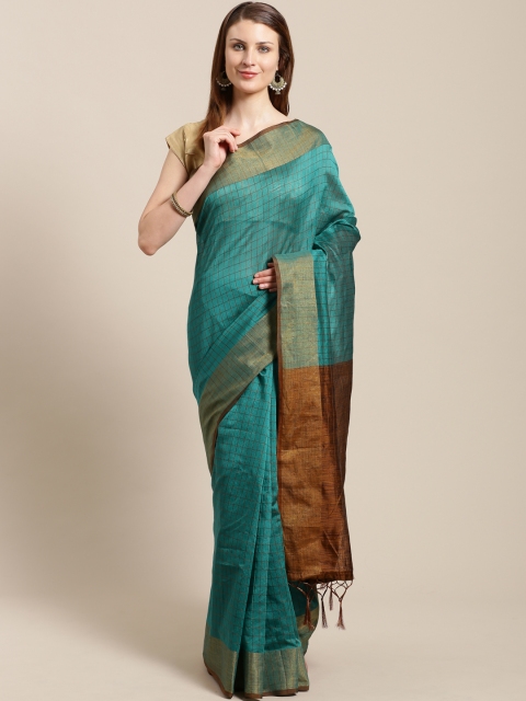 

Nanda Silk Mills Green & Brown Checked Saree