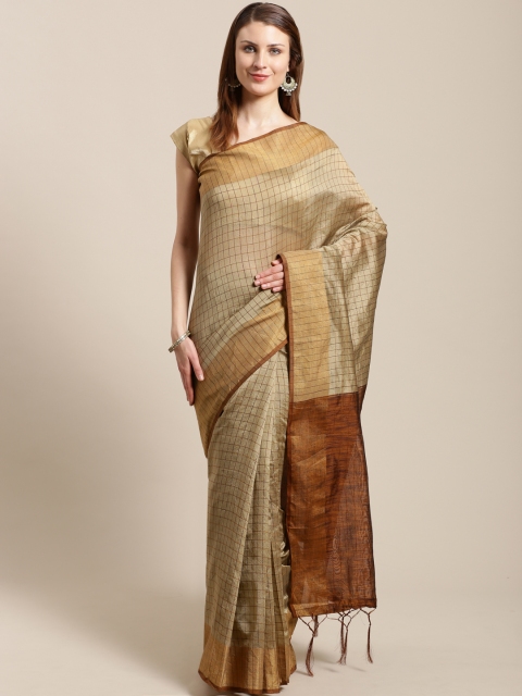 

Nanda Silk Mills Beige & Brown Checked Saree