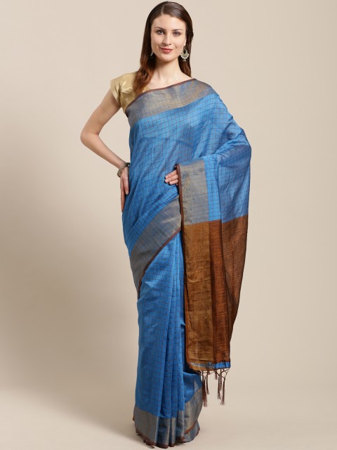 

Nanda Silk Mills Blue & Brown Checked Saree