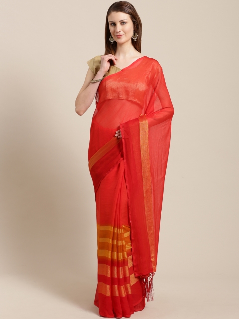 

Nanda Silk Mills Red & Golden Striped Saree