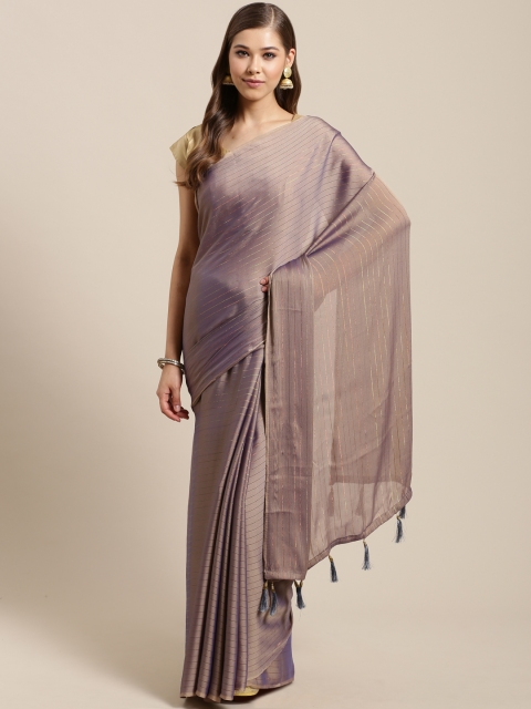 

Nanda Silk Mills Taupe & Golden Striped Pure Chiffon Saree