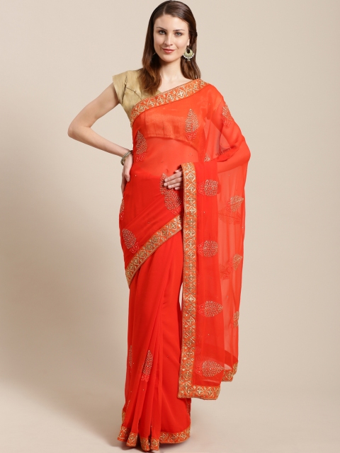 

Nanda Silk Mills Orange & Golden Embroidered Saree