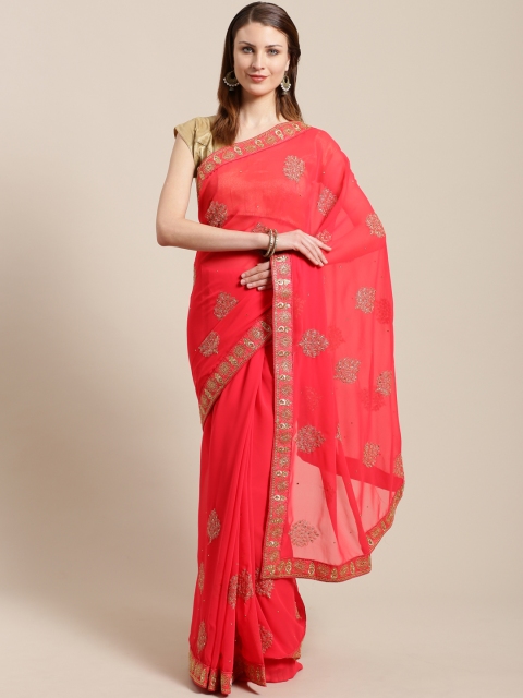 

Nanda Silk Mills Pink & Golden Embroidered Saree