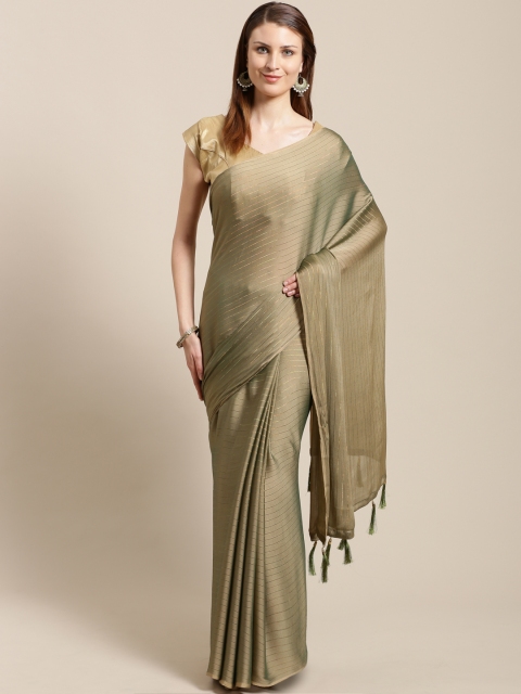 

Nanda Silk Mills Green & Golden Striped Saree