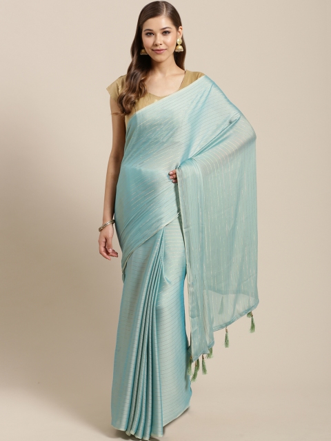 

Nanda Silk Mills Sea Green & Golden Striped Pure Chiffon Saree