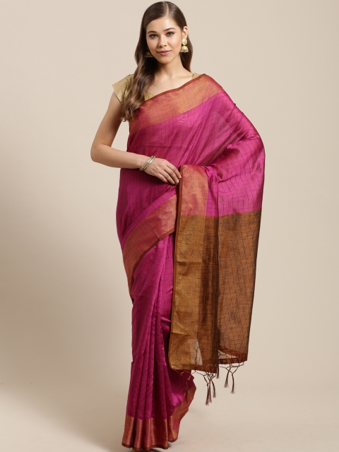 

Nanda Silk Mills Pink & Golden Checked Saree