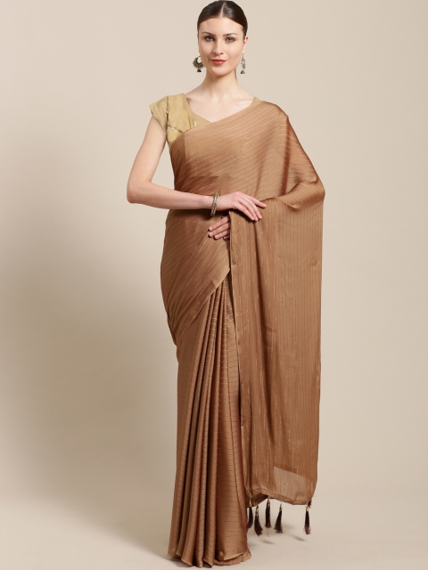 

Nanda Silk Mills Brown & Golden Striped Saree