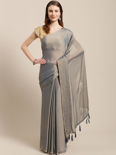 

Nanda Silk Mills Grey & Golden Striped Saree