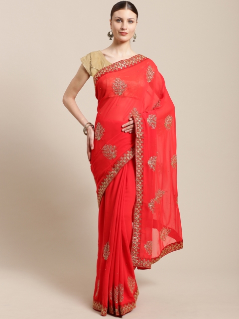 

Nanda Silk Mills Red & Golden Embroidered Saree
