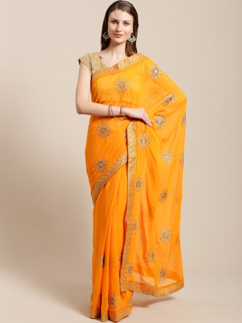 

Nanda Silk Mills Yellow & Golden Embroidered Saree