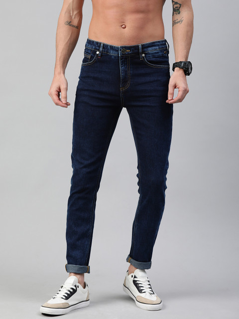 

THE BEAR HOUSE Men Blue Ryan Slim Tapered Fit Mid-Rise Clean Look Stretchable Jeans