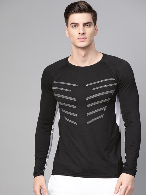 

Fitkin Men Black & Grey Printed Round Neck Training T-shirt
