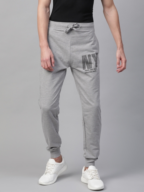 

Mast & Harbour Men Grey Melange Printed Detail Joggers