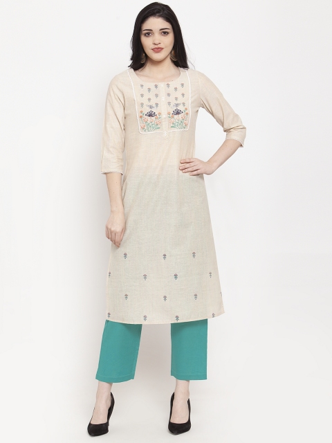 

ANAISA Women Off-White Embroidered Straight Kurta