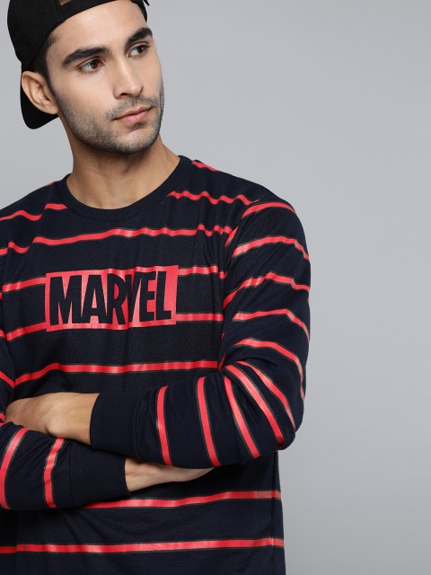 

Kook N Keech Marvel Men Navy Blue & Red Striped Sweatshirt