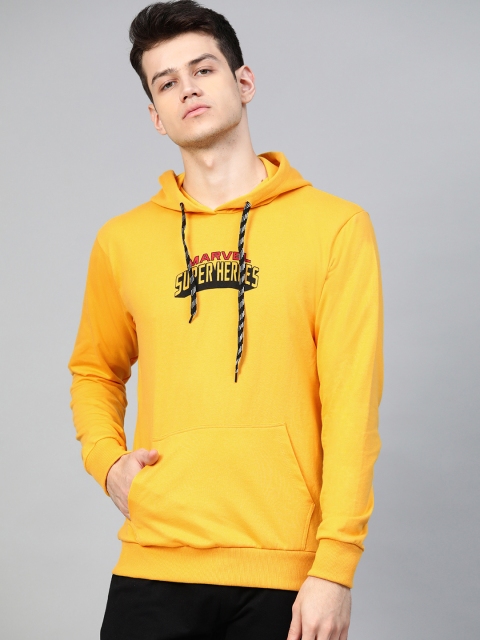

Kook N Keech Marvel Men Yellow Printed Hooded Sweatshirt