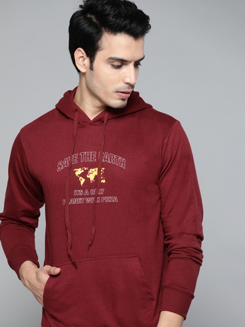 

Kook N Keech Men Burgundy & Off-White Printed Hooded Sweatshirt