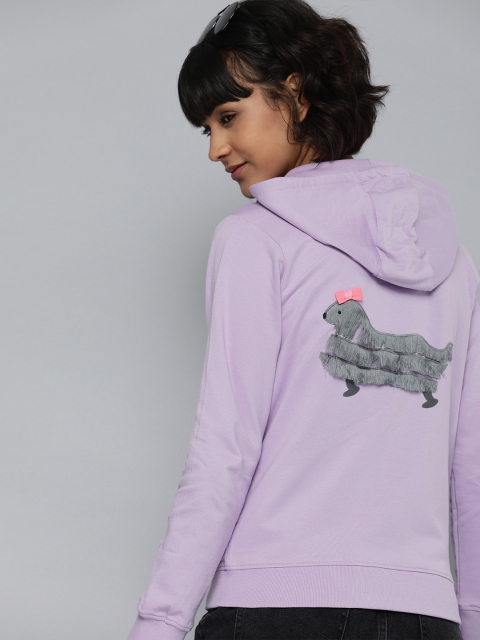 

Kook N Keech Women Lavender Back Embroidered Hooded Sweatshirt with Applique Detail