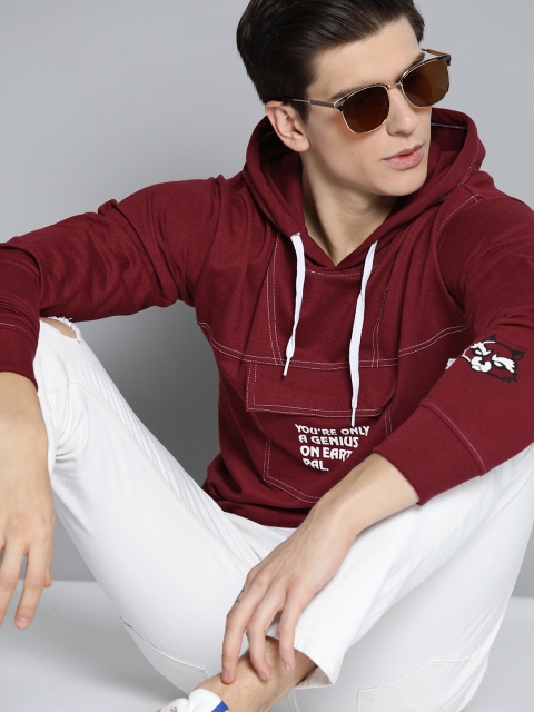 

Kook N Keech Marvel Men Maroon Solid Hooded Sweatshirt