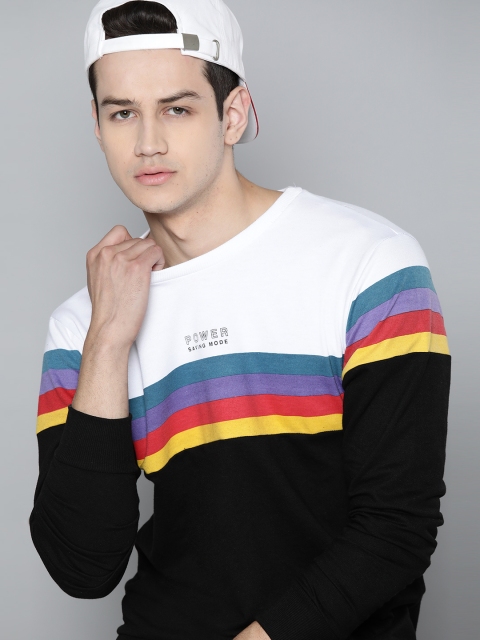 

Kook N Keech Men Black & White Striped Sweatshirt