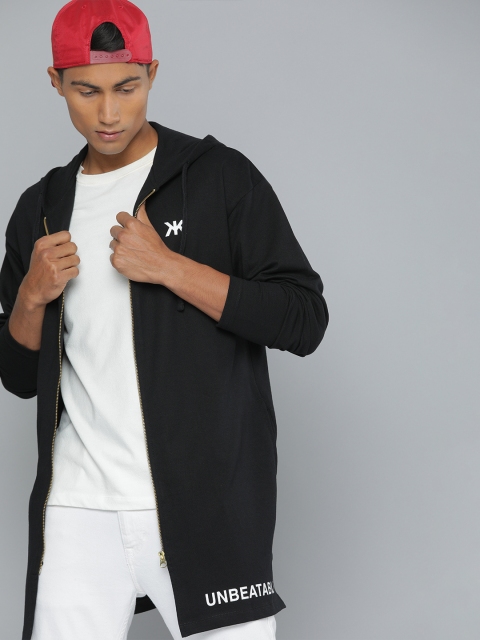 

Kook N Keech Men Black Solid Longline Hooded Sweatshirt