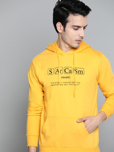

Kook N Keech Men Yellow & Black Printed Hooded Sweatshirt