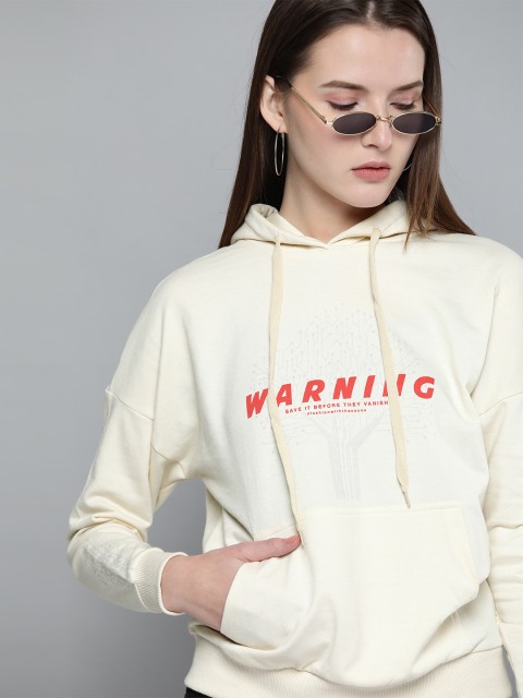 

Kook N Keech Women Off-White Printed Hooded Sweatshirt