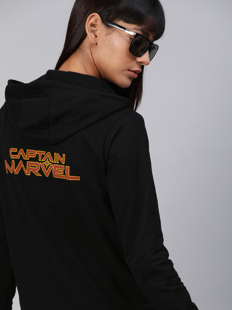 

Kook N Keech Marvel Women Black Captain Marvel Printed Hooded Sweatshirt
