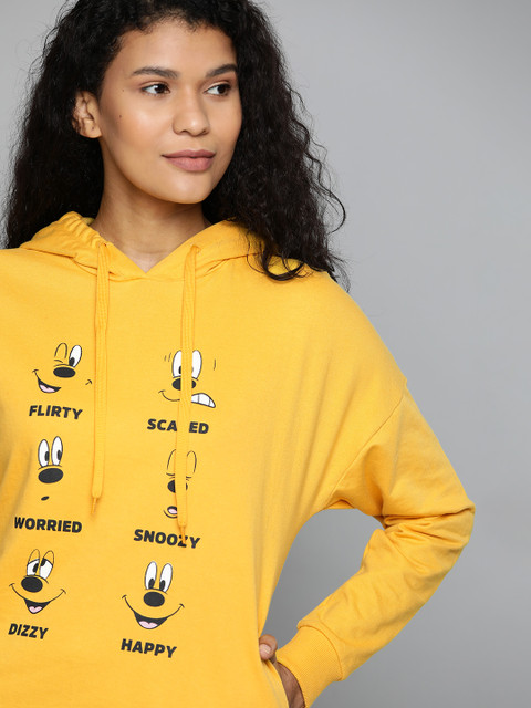 

Kook N Keech Disney Women Yellow & Black Printed Hooded Sweatshirt