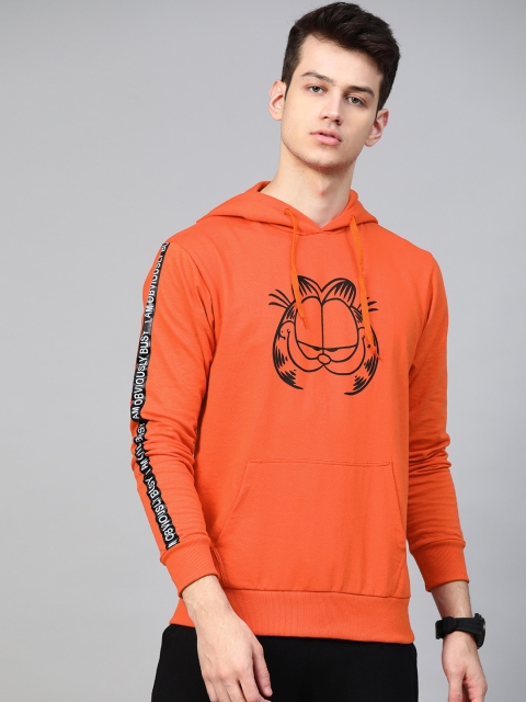 

Kook N Keech Garfield Men Orange & Black Printed Hooded Sweatshirt with Side Tape Detail