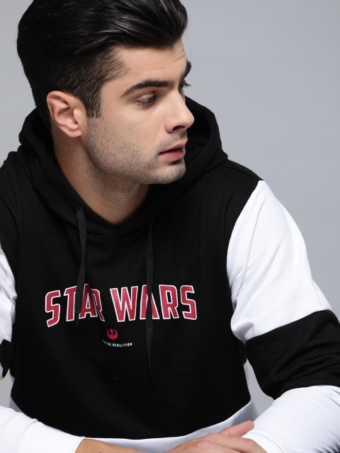 

Kook N Keech Star Wars Men Black & White Colourblocked & Star Wars Print Hooded Sweatshirt