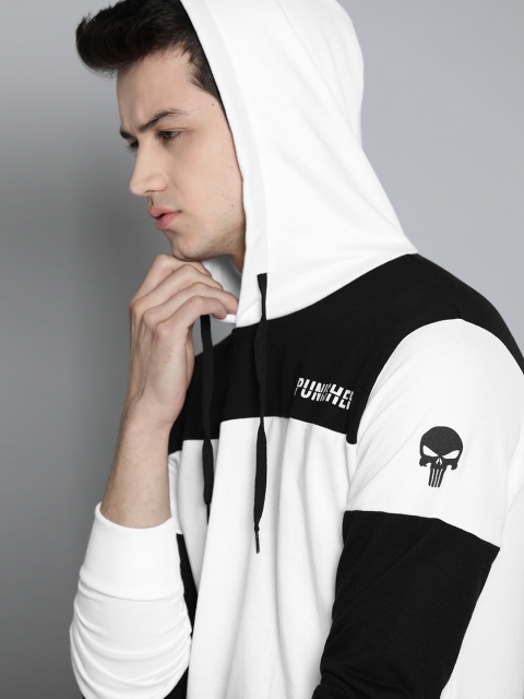 

Kook N Keech Marvel Men White & Black Colourblocked The Punisher Hooded Sweatshirt