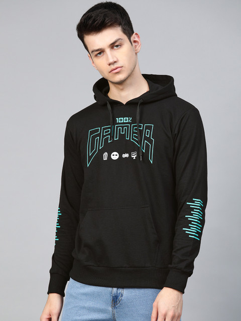 

Kook N Keech Men Black & Blue Printed Hooded Sweatshirt