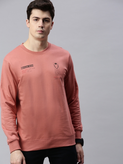 

Kook N Keech Marvel Men Coral Pink Printed Hooded Sweatshirt