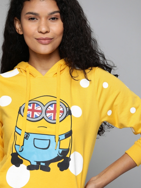 

Minions by Kook N Keech Women Yellow & Blue Printed Hooded Sweatshirt