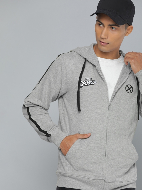 

Kook N Keech Marvel Men Grey Melange Solid Hooded Sweatshirt