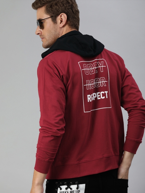 

Kook N Keech Men Maroon Back Printed Contrast Hooded Sweatshirt