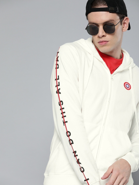 

Kook N Keech Marvel Men White Solid Hooded Sweatshirt