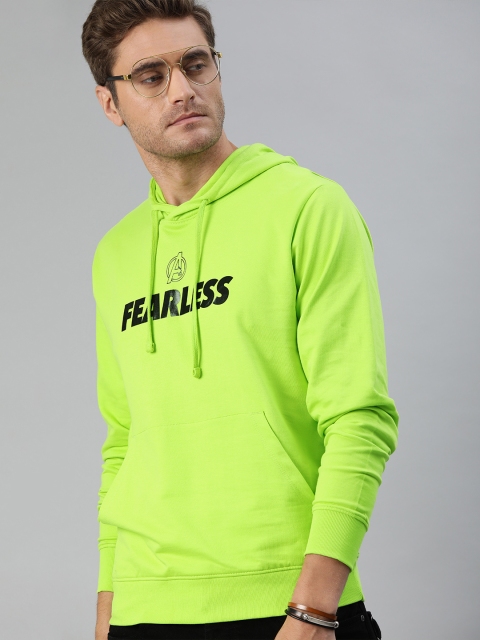 

Kook N Keech Marvel Men Fluorescent Green Printed Hooded Sweatshirt