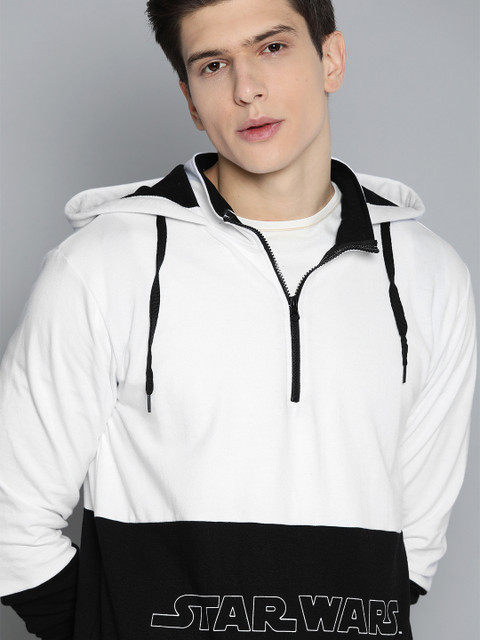 

Kook N Keech Star Wars Men Black & White Colourblocked Hooded Sweatshirt