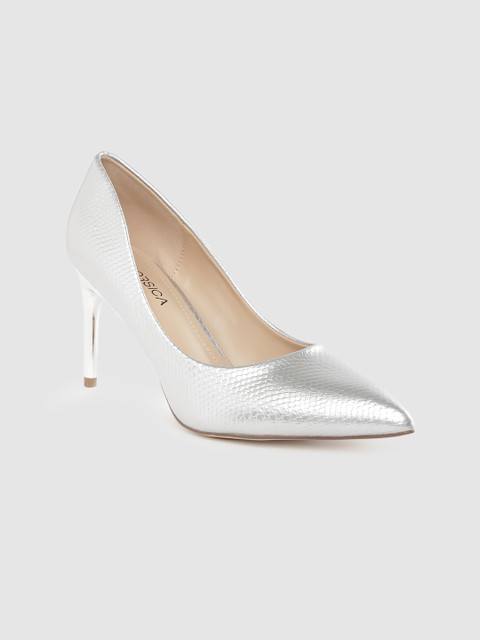 

CORSICA Women Silver-Toned Snakeskin Textured Pumps
