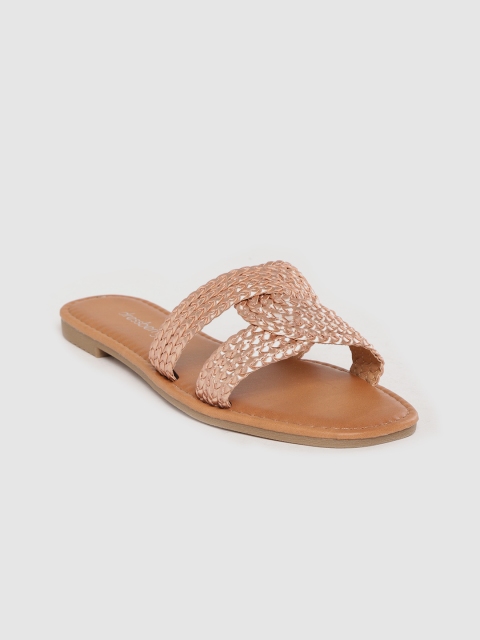 

DressBerry Women Rose Gold-Toned Braided Open Toe Flats