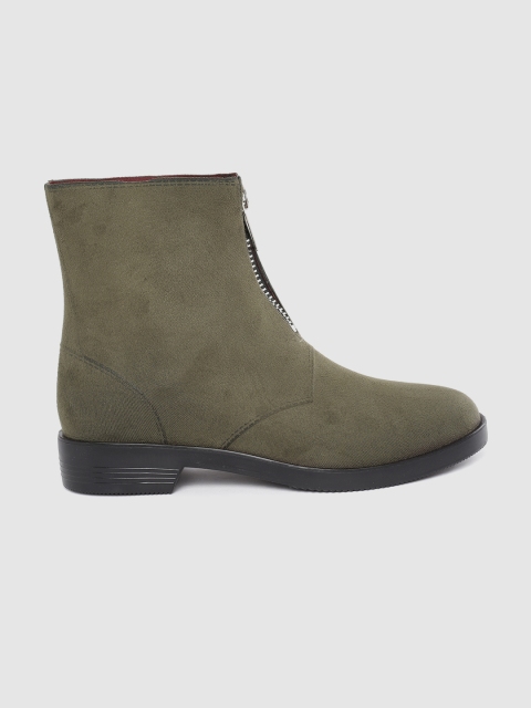 

Kook N Keech Women Olive Green Solid Flat Boots