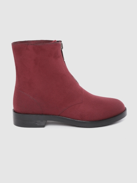 

Kook N Keech Women Maroon Solid Mid-Top Flat Boots