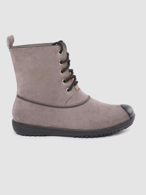 

Kook N Keech Women Taupe Solid Mid-Top Flat Boots